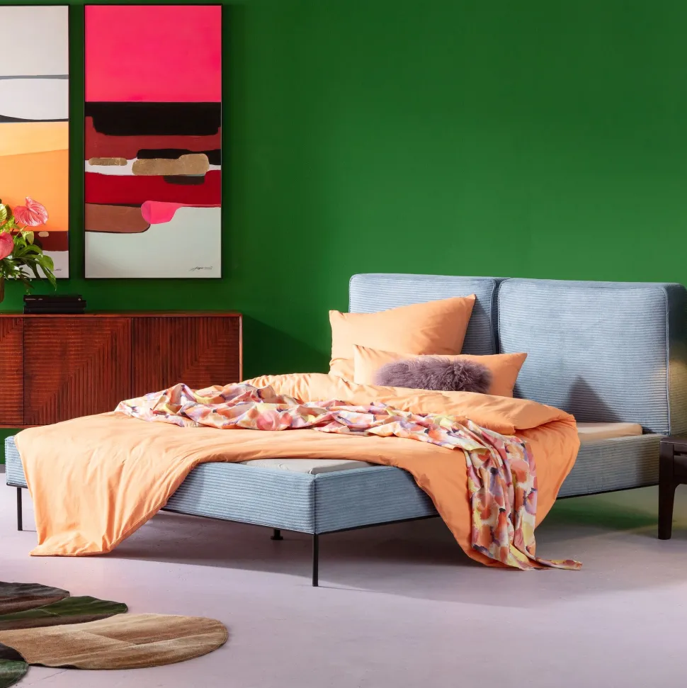 Bett East Side Cord Blau 160x200cm