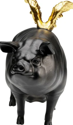 Deko Figur Flying Pig Schwarz 21cm