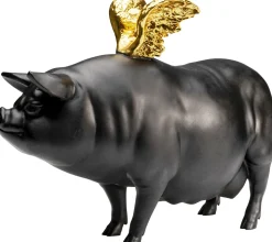 Deko Figur Flying Pig Schwarz 21cm