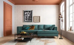 Ecksofa Gianni Velvet Dunkelgrün Rechts Schwarz