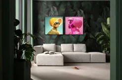 Gerahmtes Bild Sun Hat Woman Gelb LED 80x80cm