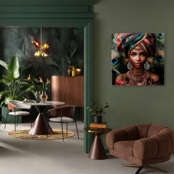 Glasbild Muse Peacock 100x100cm